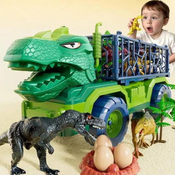 Truck for Kids 2-4, Action Figure Toys for Toddler 3-5 with 8 Figures, Play Mat, Egg, Tree, Transport Car Carrier Birthday Gifts Toys for Boys 2 3 4 5