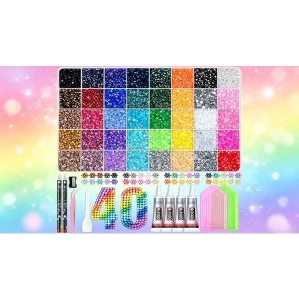 Bedazzling Kit for Crafting with Rhinestones, Resin 3mm Multicolor, 28 Grids 30000pcs with 3 Glue Bottles, 1 Tweezers and 1 Pickup Pen, Size: Large