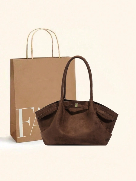 Nuova borsa a spalla da donna in tessuto scamosciato di colore unito, stile retrò, borsa a tracolla multifunzionale, edizione speciale, elegante, spaziosa, leggera e versatile per lavoro, viaggio, affari, grande capacità per cosmetici, borsa da ufficio