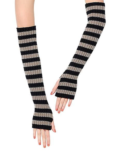 Black and Gray Striped Fingerless Arm Warmers
