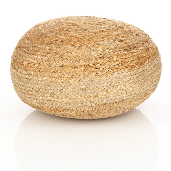 Decor Therapy Round Woven Natural Jute Ottoman Pouf, 20" x 10"