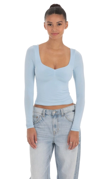 Fitted Long Sleeve Top in Baby Blue | LUCY IN THE SKY