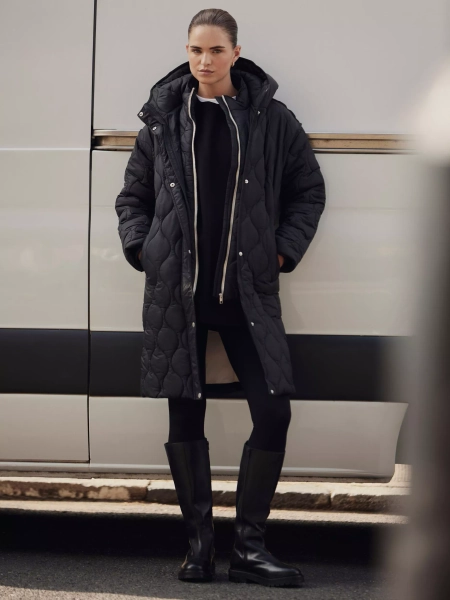 Mint Velvet Double Layer Quilted Coat, Black