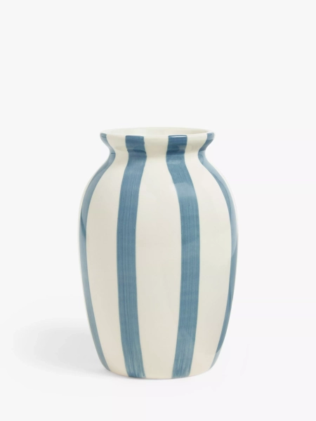 John Lewis Hand Painted Striped Stoneware Vase, H18cm