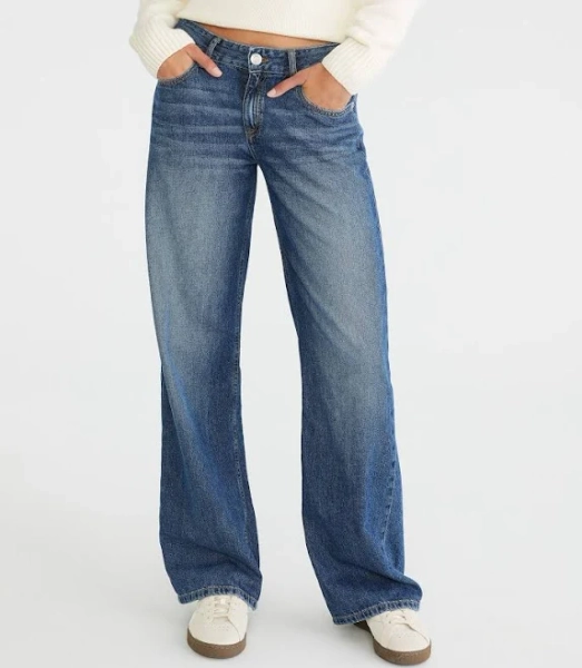 Aeropostale Women's Low-Rise Baggy Wide Leg Cotton Jeans
