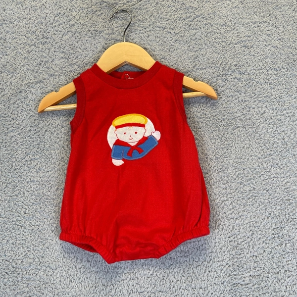 Vintage 1970s Baby Sailor Bubble Romper Nautical Embroidered USA Made 6 Months