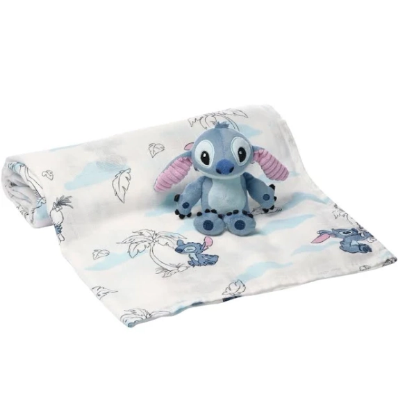 Lambs & Ivy Disney Stitch Swaddle Blanket and Plush Toy Gift Set