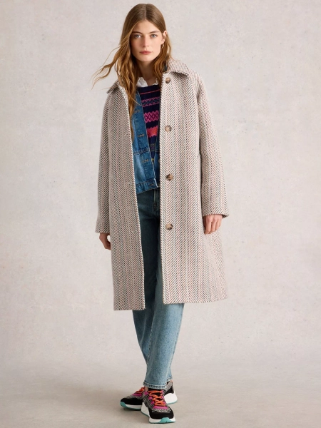 White Stuff Kelsey Longline Overcoat, Ivory/Multi