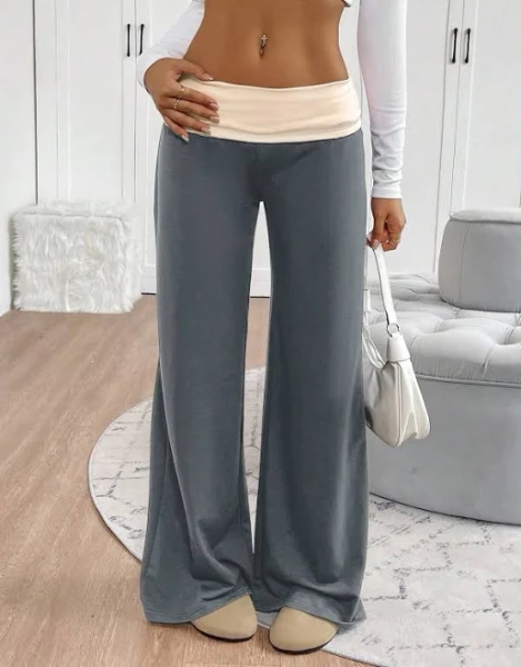 Women's Casual Patchwork Low Waist Wide Leg Sweatpants