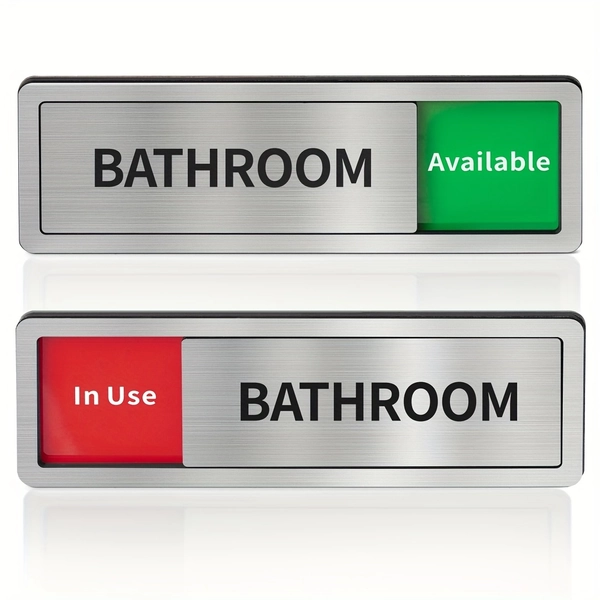 [Sliding Signs] Brushed Silvery 8 X 2.6 Bathroom Door Signs | 2D Flat, Business & Vacant Restroom Signs for Home Offices or Public Restrooms