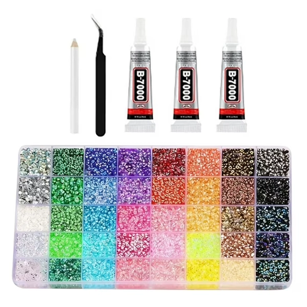 40 Colors Resin Jelly Rhinestones for Bedazzling, 3mm 32000 Pcs Flatback Gems for Crafting, Bedazzling Kit with 3Pcs B7000 Glue for Clothing Shoes Nail Book Diamond Art (A)