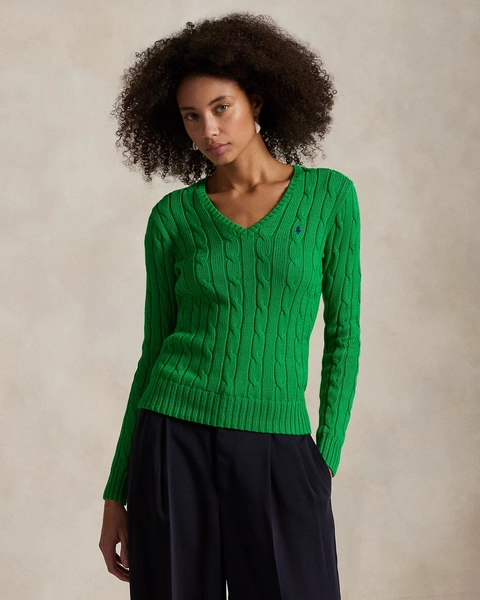 Cable-Knit Cotton V-Neck Sweater