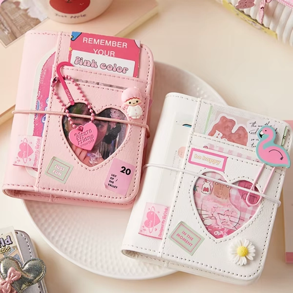 M5 Korean Pink Heart Ring Binder Detachable Portable Travel Journal for KPOP Idol Cute Small Album with Strap Diary Scrapbook - AliExpress 