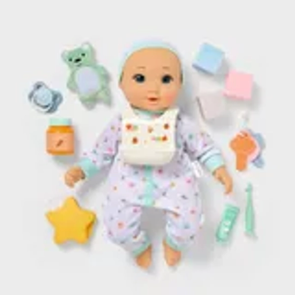 14" Baby Doll Set - Blonde Hair + Blue Eyes - Gigglescape™: Includes 31 Pieces, Doll Accessories, Play Set