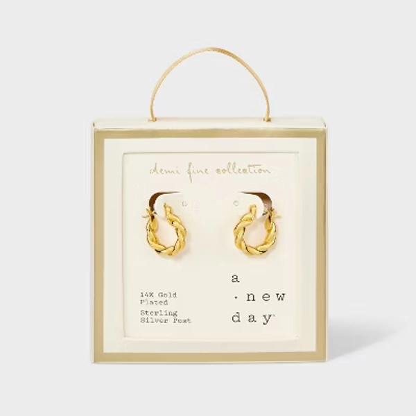 14K Gold Plated Brass Polished Twist Click Top Hoop Earrings - A New Day™ Gold: Nickel-Free, Gift Box Included