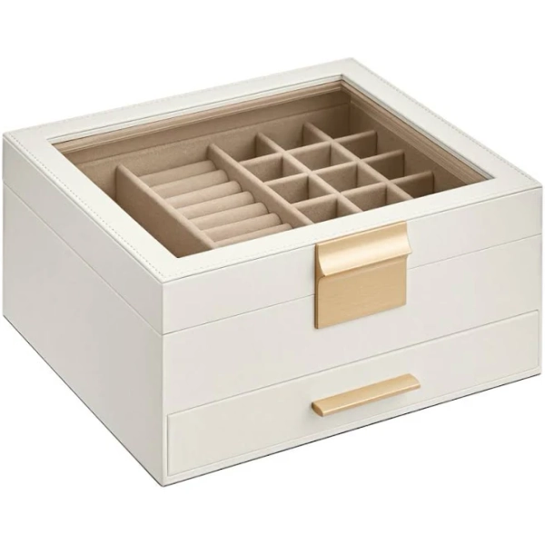 SONGMICS 2-Layer Jewelry Box with Glass Lid