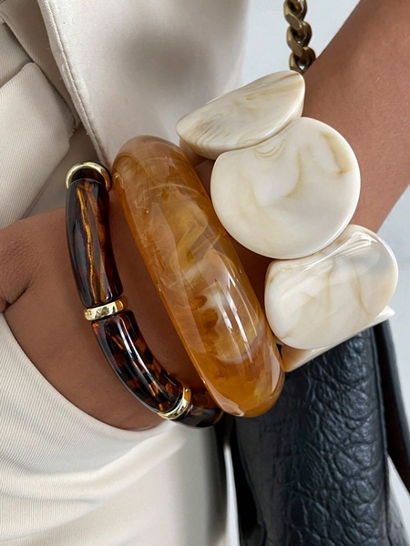 1pc/3pcs/Set Bohemian Geometric Curved CCB Resin Cuff Bracelet, Luxurious Casual Party Women Couples Wedding Holiday Versatile Jewelry Gift (The Material And Color Of The Bracelet Are Subject To The Actual Product)