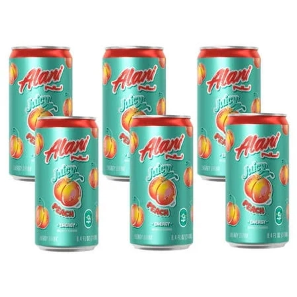 Alani Nu Mini Energy Drink Sugar-Free, Low-Calorie, Juicy Peach 8.4 fl oz (6 pack), Size: 1