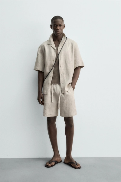 100% LINEN RELAXED FIT BERMUDA SHORTS
