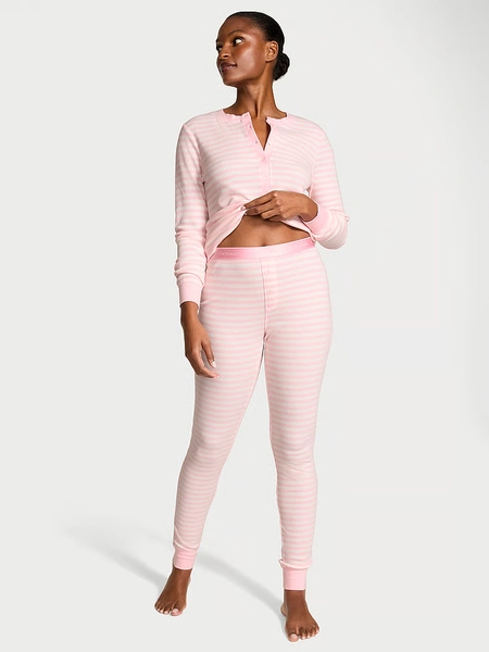 Soft Thermal Henley Long Pajama Set