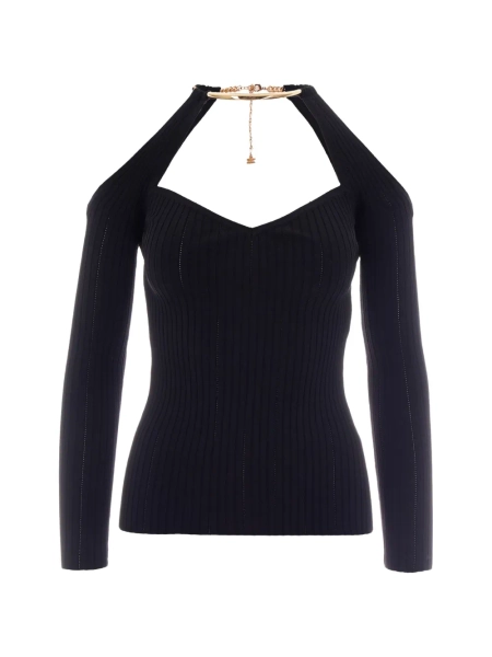 Elisabetta Franchi blouse en maille nervurée à détail de chaîne | 40
