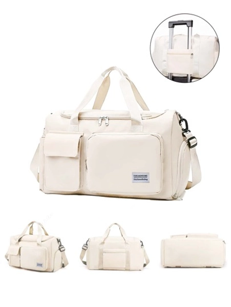 1pc 35l Gym Bag, Yoga Crossbody Bag, Sports Bag With Shoe Compartment And Wet Clothes Compartment, Cream Color Oxford Cloth Wear-Resistant And Waterproof Material, Travel Bag With Wet And Dry Pockets, Lightweight Carry-On Handbag, Weekend Overnight Bag For Women Men Training Trips Workouts Gym Swims And Plane Business Holidays