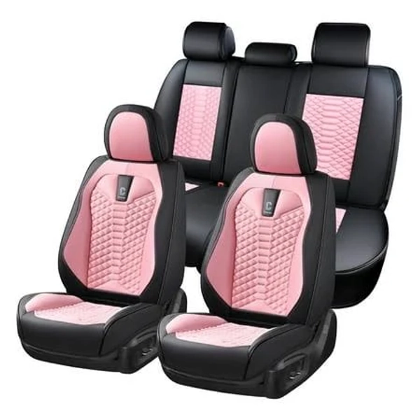 Coverado Full Set 5 Seats Pink Nappa Leather Waterproof Car Seat Covers