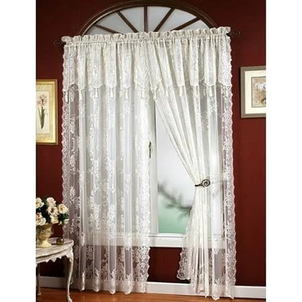 Collections Etc Carly Floral Lace Curtain Panel and Valance