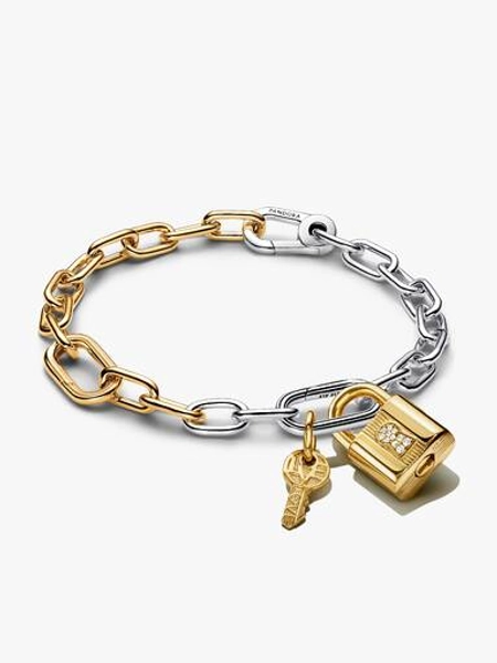 Two Tone Lock and Key Bracelet and Charm Set