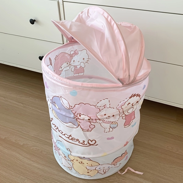 Sanrio Foldable Laundry Basket with Lid-Space-saving, Round, Cute Cartoon Character Design, Ideal for Bedroom, Bathroom, Dormitory Clothes And Toys, Laundry Baskets