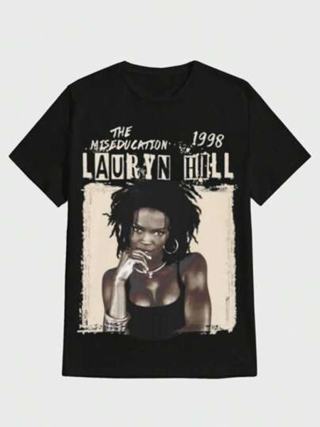 Vintage  Lauryn Hill's Singer 90 S Music Graphic T-Shirt Lauryn Hill Casual Digital Print Pure Heavy 100% Cotton T Shirt