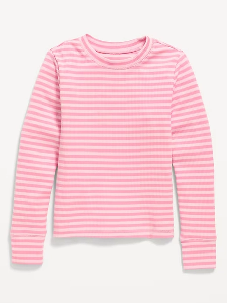Printed Long-Sleeve Ribbed T-Shirt for Girls