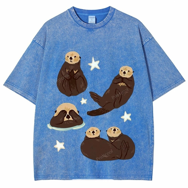 100%, Cute Sea Otter Star Fun Printed T-Shirt, Suitable for Everyday Wear, Easy to Wear in Summer, Comfortable Short-Sleeved Outdoor Holiday Sports, Father'S Day, Mother'S Day, Easter Gifts