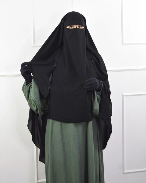 Niqab and Khimar Set Selma 2 Layer Long - Black - Ina Collection
