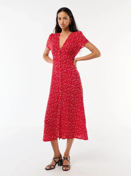 Robe longue imprimée all-over fine - Rouge