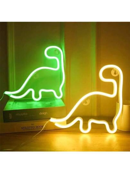 1 pièce Enseigne au néon de dinosaure, environ 29,7 x 18 cm, lampe au néon de dinosaure cadeau, lampe LED de dinosaure pour décoration murale, fête à la maison, décoration de vacances, veilleuse de table alimentée par batterie ou USB - blanc chaud - Taille Dinosaure vert à l'envers