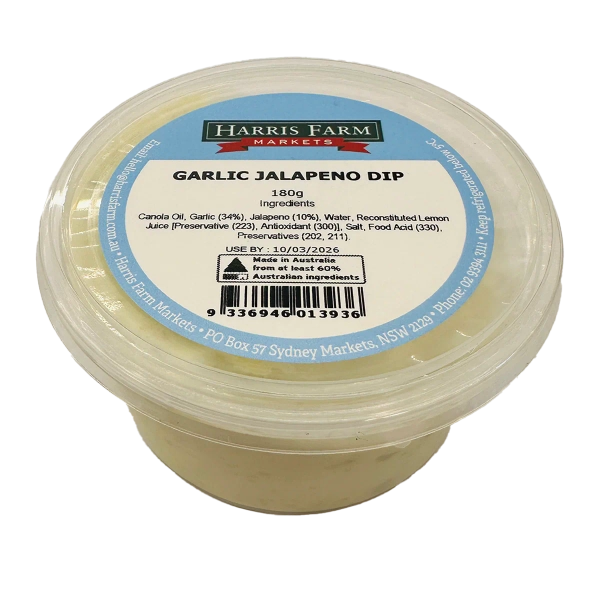 Harris Farm Garlic Jalepeno Dip 180g