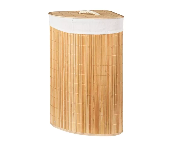 Cesto de roupa suja de bambu em formato de canto
