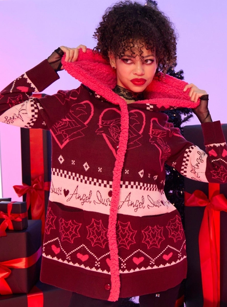 Hazbin Hotel Angel Dust Fair Isle Sherpa Girls Open Cardigan
