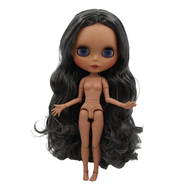 Neo Blythe Doll with Silver Hair, Dark Skin, Matte Cute Face & Custom Jointed Body