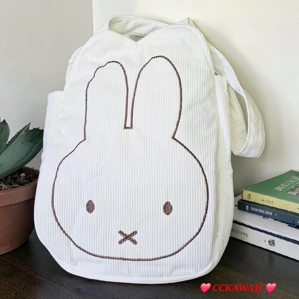 Super Cute Cartoon Miffy Tote Bag, Beige,  Large Capacity 