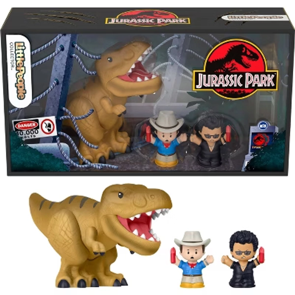 Little People Collector Jurassic Park Special Edition Set with Dinosaur for Movie Fans, 3 Figures