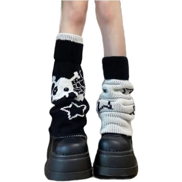 srdmuph Grunge Leg Warmers Socks Fairy Grunge Cloth Socks Reversible High Knee Long Boot Knit Stack Socks Star Women Girls