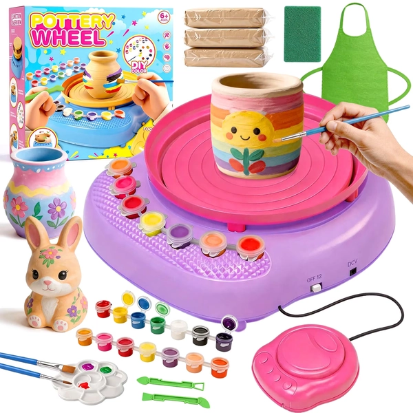 LINXUXIE Pottery Wheel for Kids,Complete Diy Pottery Painting Kit with Apron,Arts and Crafts Gift for Beginners Girls Boys Ages 6-12 - Walmart.com