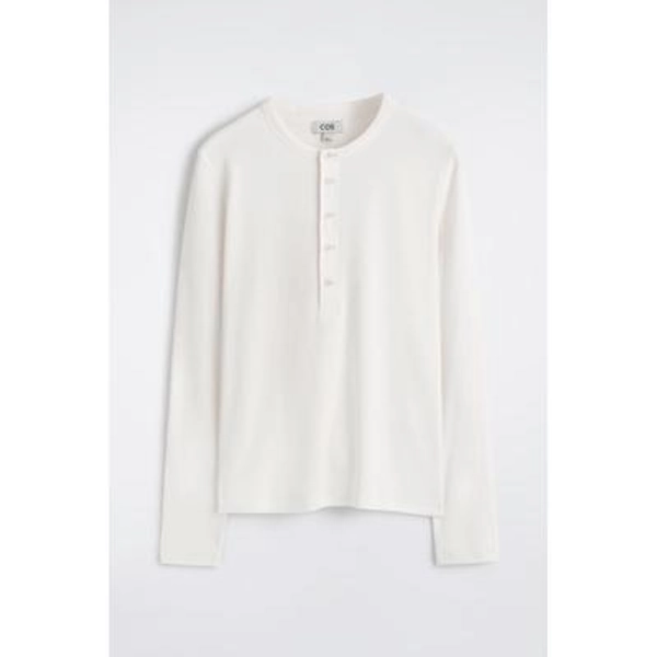 Slim Ribbed Cotton Long-Sleeved Henley T-Shirt
