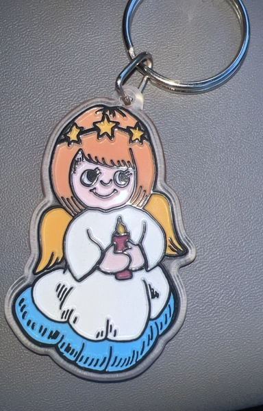 Retro 1980's Angel Keychain Ornament Choir Painted 80s Baby Eclectic Key Holder