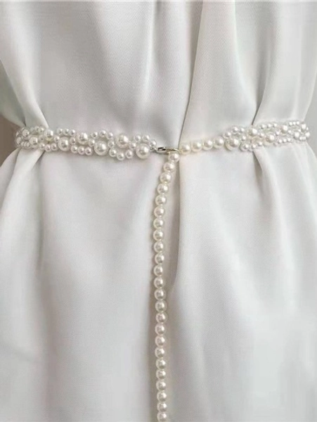 1 pezzo Elegante cintura da donna con decorazione di perle finte e catena, adatta per estate, scuola, autunno, Ognissanti
