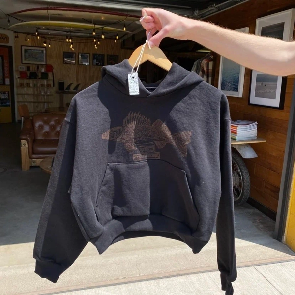 walleye cropped hoodie — beetroot printmaking