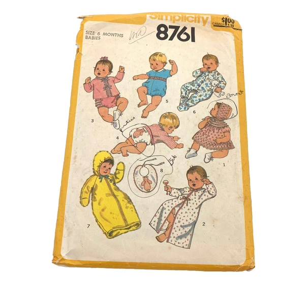 Vintage 1970s Simplicity 8761 Sewing Pattern Infant Baby Clothes 6 Month Outfits