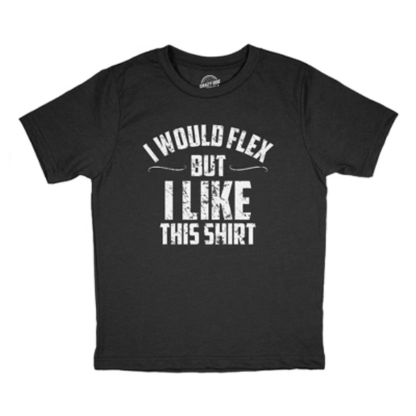 Youth I Would Flex But I Like This Shirt T Shirt Funny Ripped Buff Workout Joke Tee For Kids - Crazy Dog Youth T Shirt Black - FLEX XL